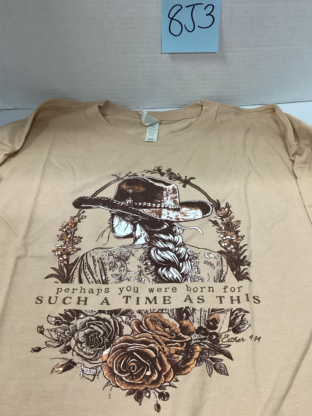 Women’s Tan Graphic Short Sleeve Tee - Cowboy Rose Design